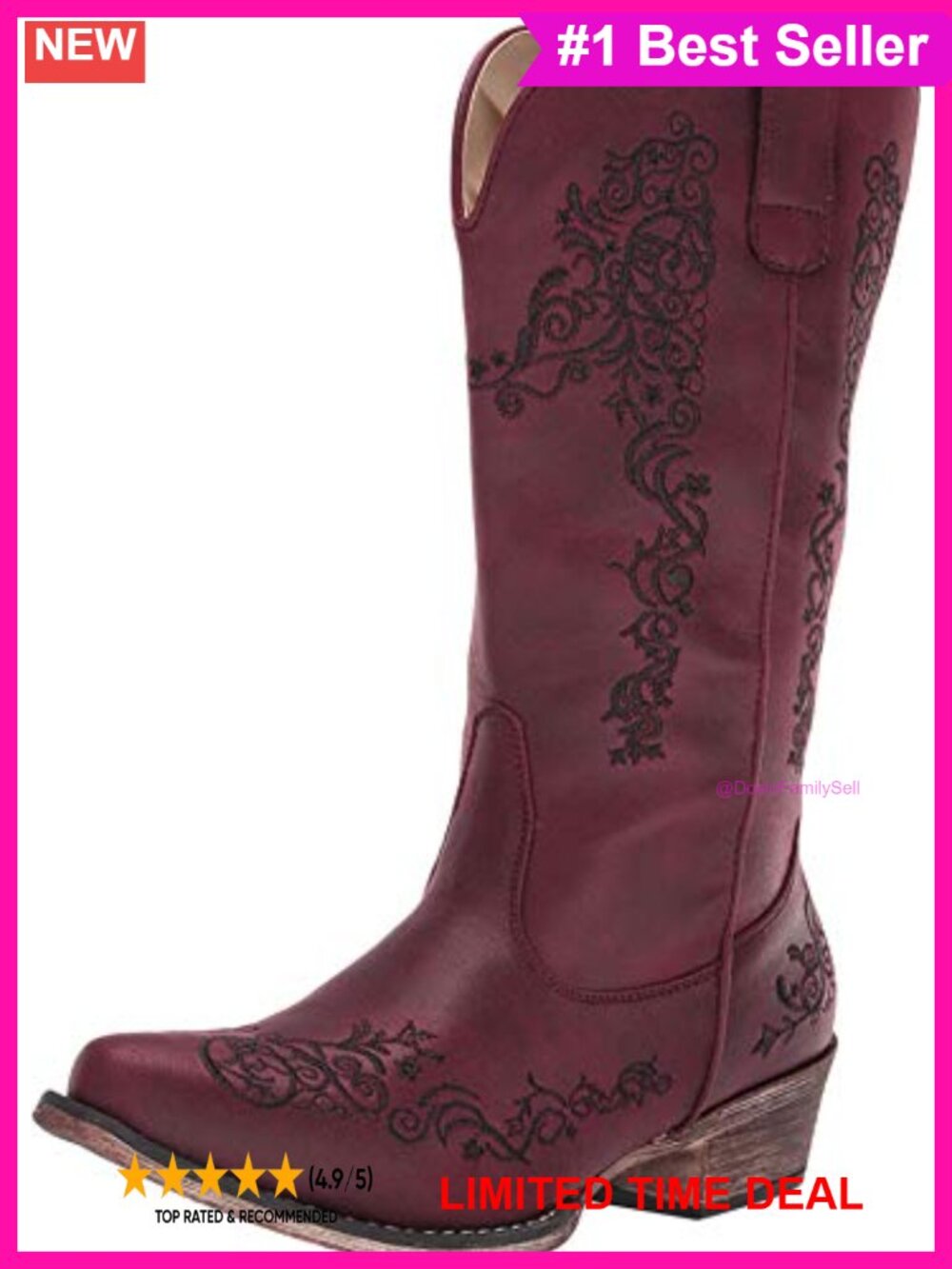 Faux Leather Western Mid-Calf Boots with Embroidery
